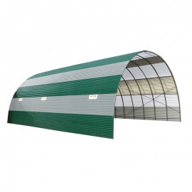 Tunnel de stockage en tôle ondulée anti-condensation combiné avec plaque translucide hauteur 3,90 m longueur 10 m