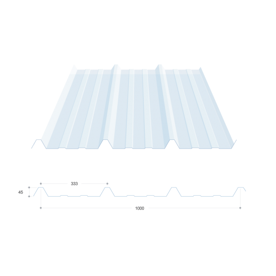 Tôle nervurée 45-333-1000, polycarbonate transparent - 3 m  