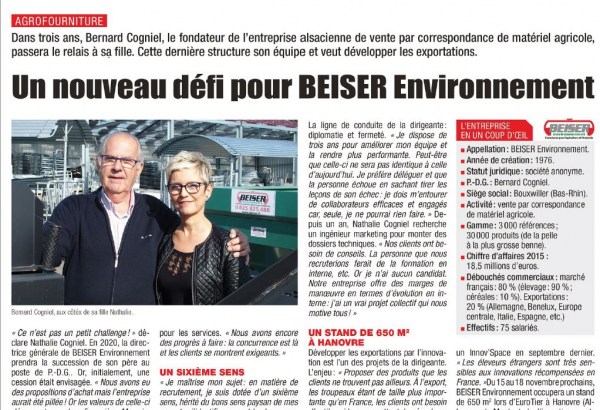 Un nouveau défi pour Beiser Environnement